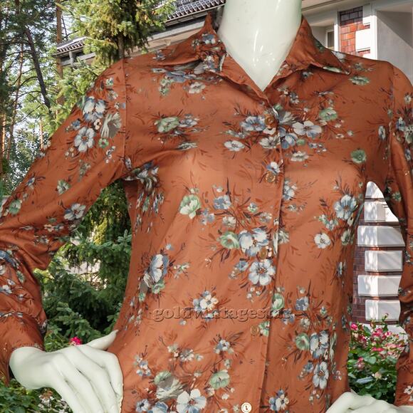 Vintage Tops - Vintage Rustic Boho Floral Shirt Brown S